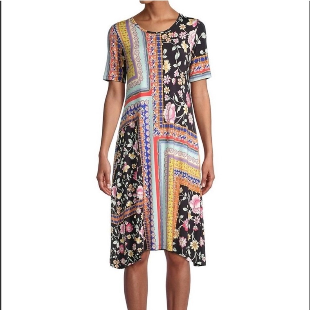 NWOT | Johnny Was | Lookout Floral Swing Dress | Mixed Print Boho | Multi | M